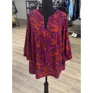 Faith & Zoe Red Purple Floral Blouse Size 2X
